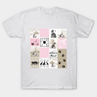 Cat Lovers Patchwork Pattern T-Shirt